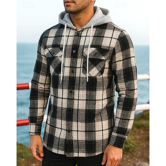 Hooded Plaid Shirt Jacket