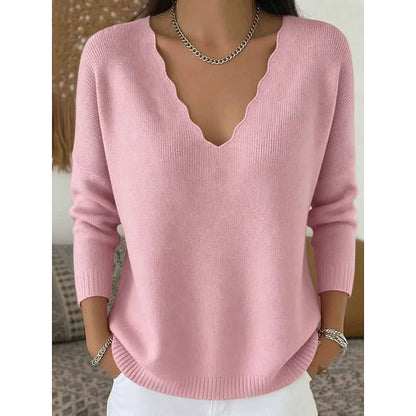Scalloped V-Neck Pullover