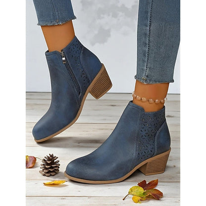 Cutout Low-Heel Ankle Boots