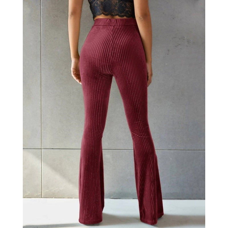 High-Waist Ribbed Flared Trousers
