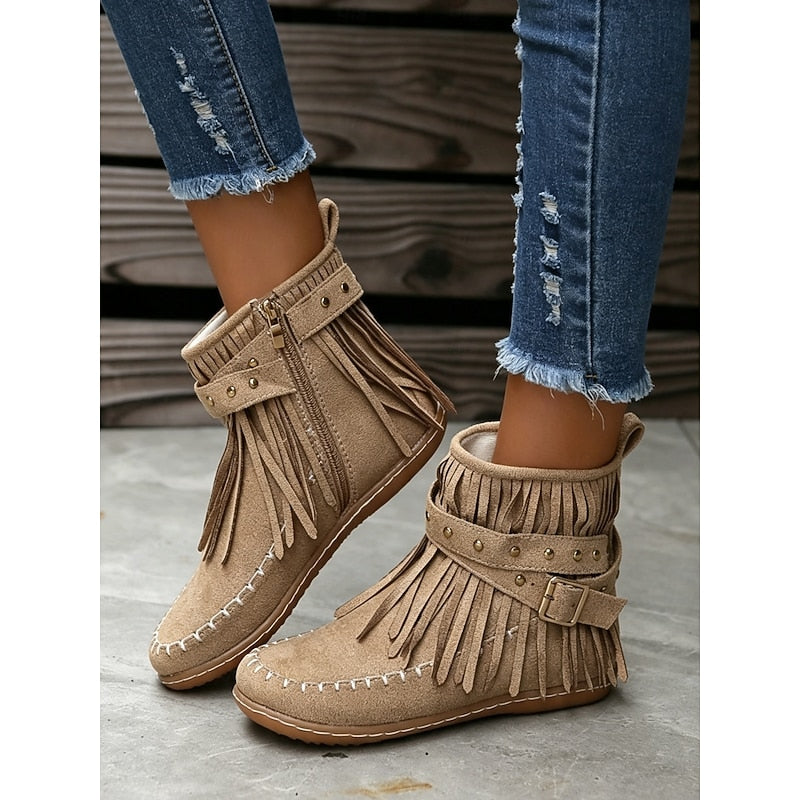 Fringe Moccasin Ankle Boots