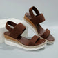 Zaylin Rich Espresso Brown women's espadrille wedge sandals with peep-toe, elasticated straps, and a layered platform sole featuring natural jute rope.