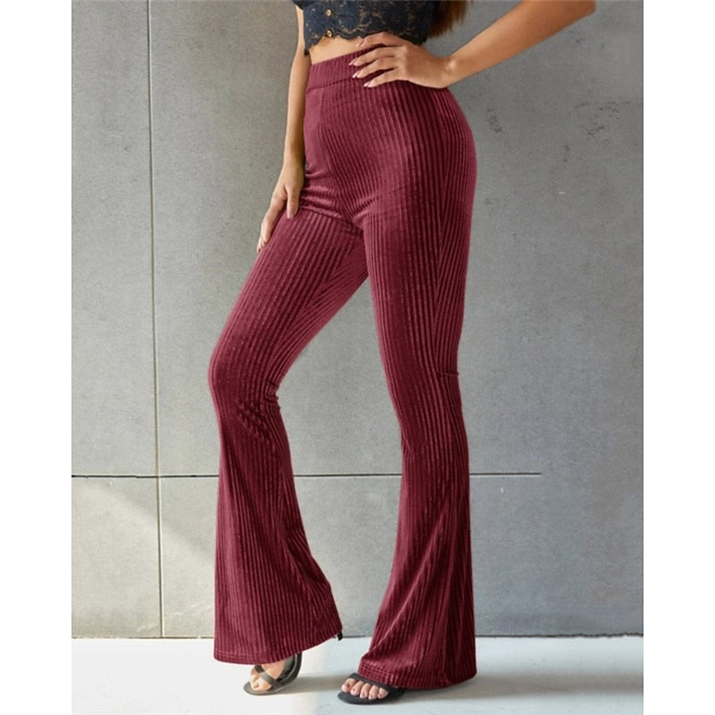 High-Waist Ribbed Flared Trousers