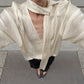Zentoria - Elegant V-Neck Tie Blouse Creamy Ivory