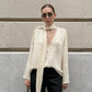Zentoria - Elegant V-Neck Tie Blouse Creamy Ivory