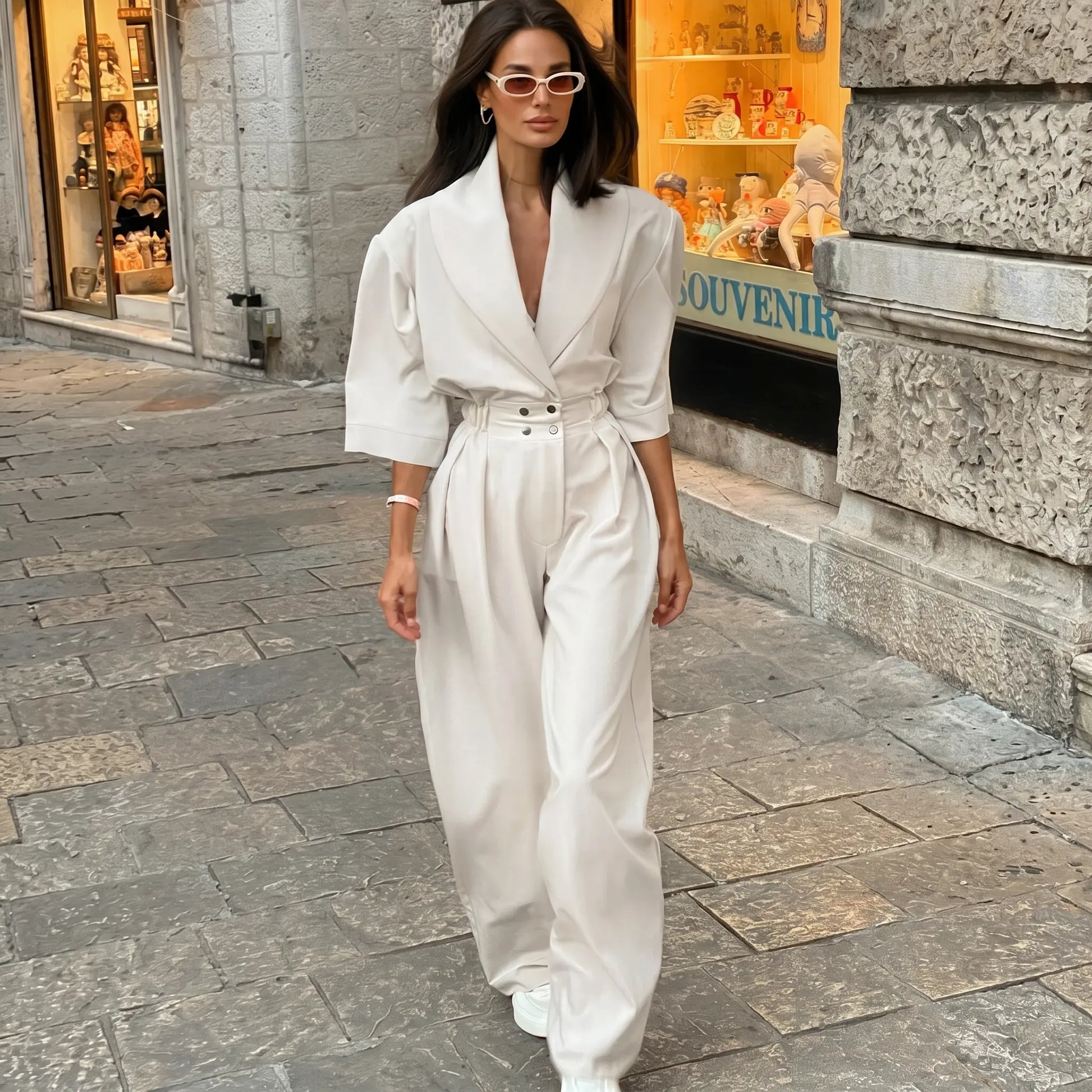 Zephyra - Elegant Wide-Leg Jumpsuit Cream