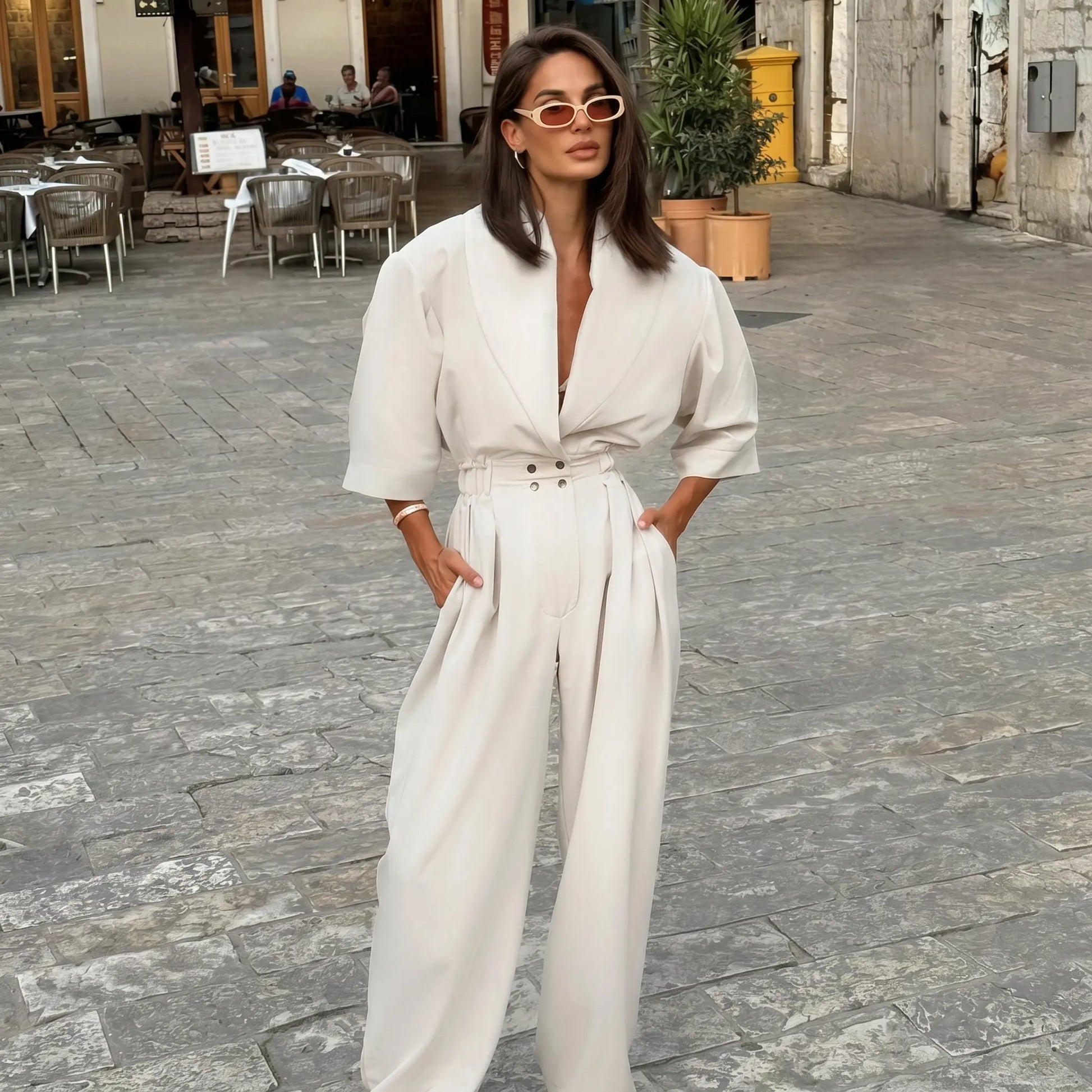 Zephyra - Elegant Wide-Leg Jumpsuit Cream