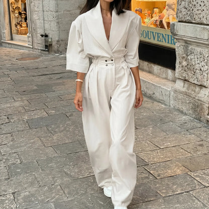Zephyra - Elegant Wide-Leg Jumpsuit Cream