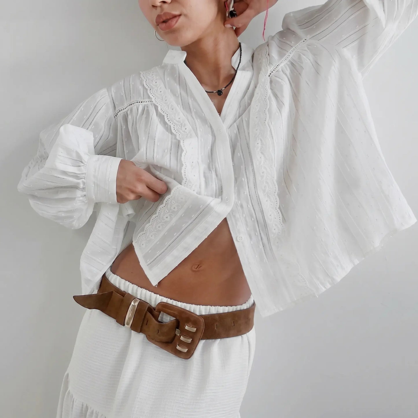 Zolya - White Jacquard Cotton Shirt