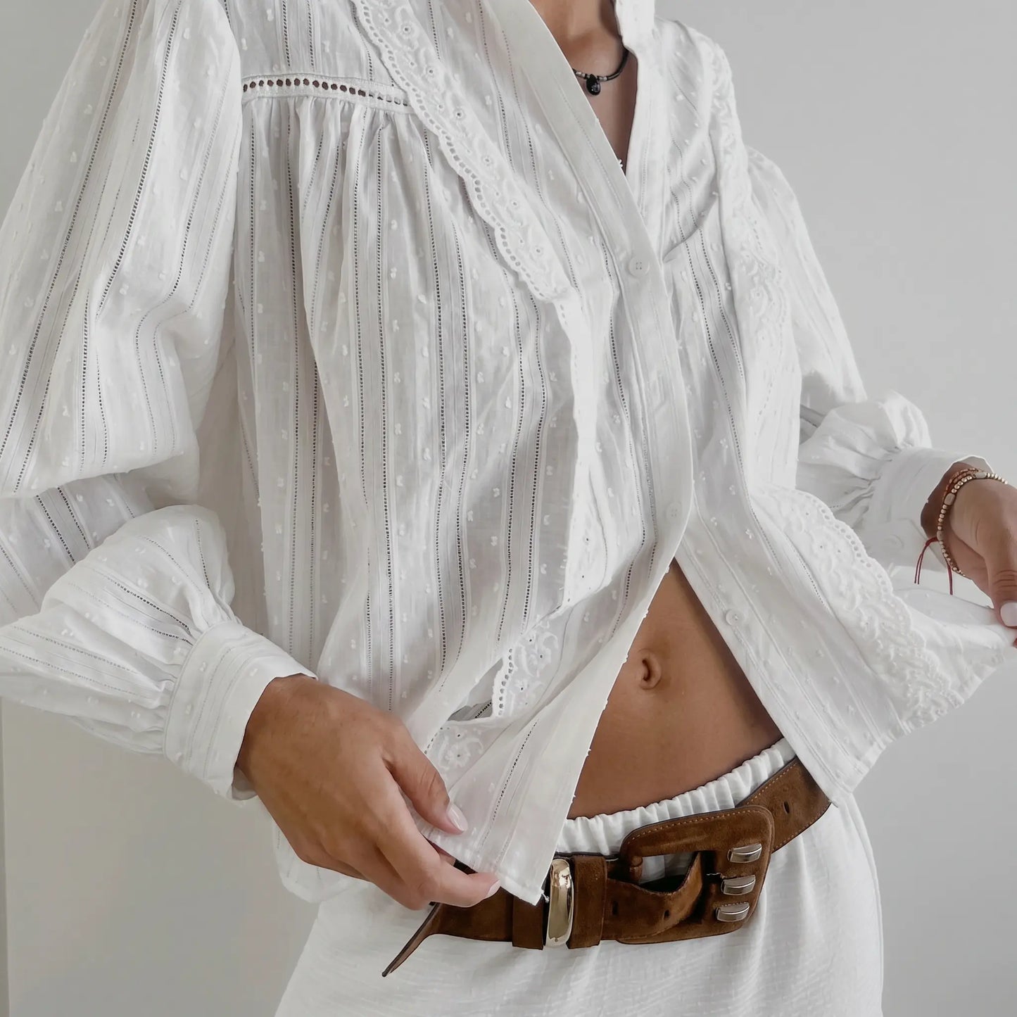 Zolya - White Jacquard Cotton Shirt
