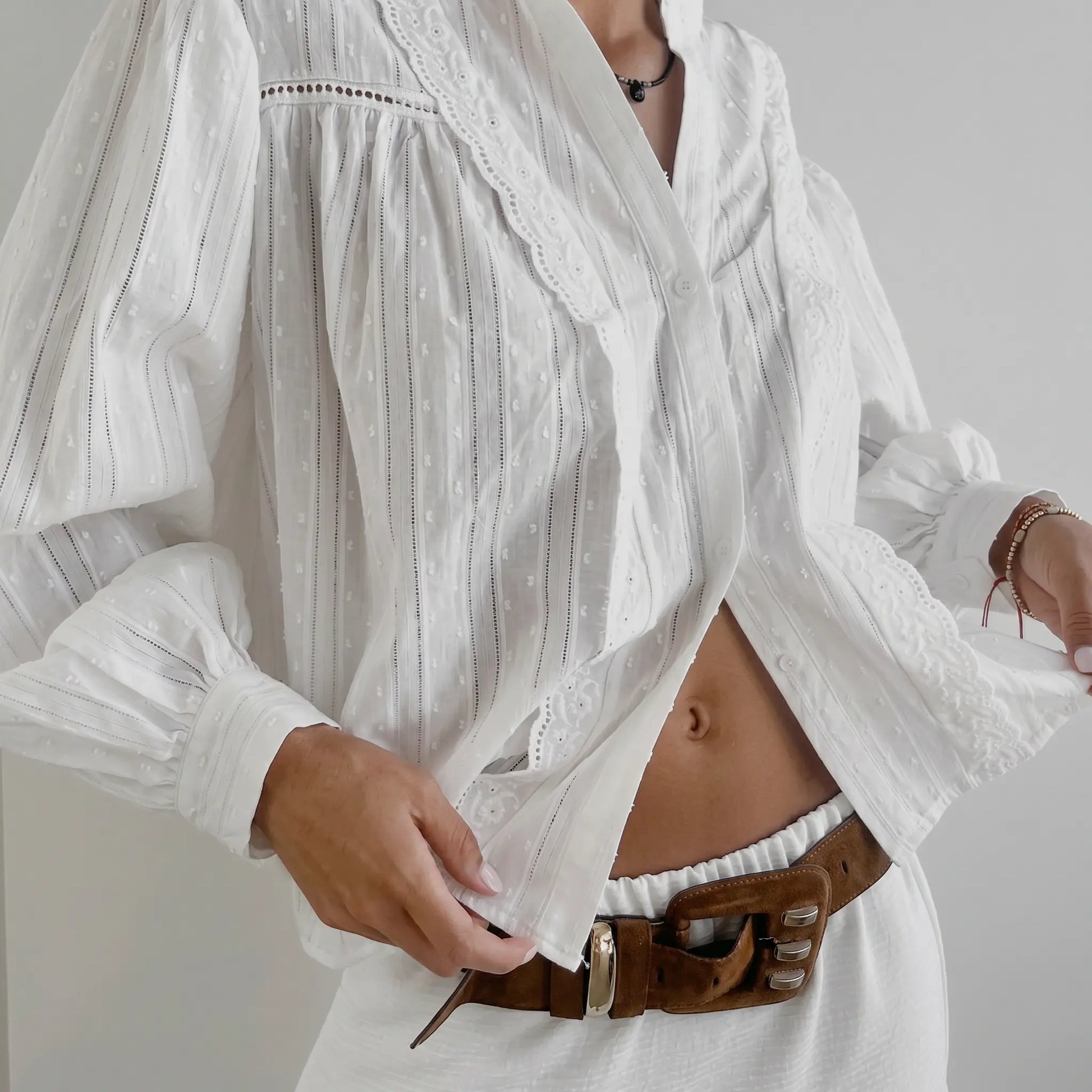 Zolya - White Jacquard Cotton Shirt