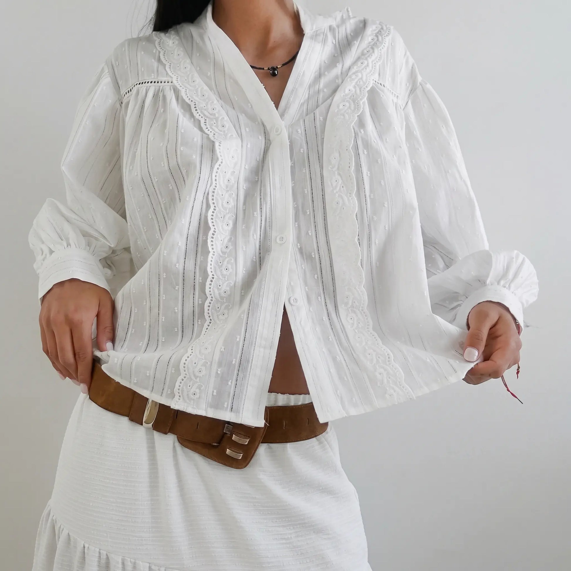 Zolya - White Jacquard Cotton Shirt