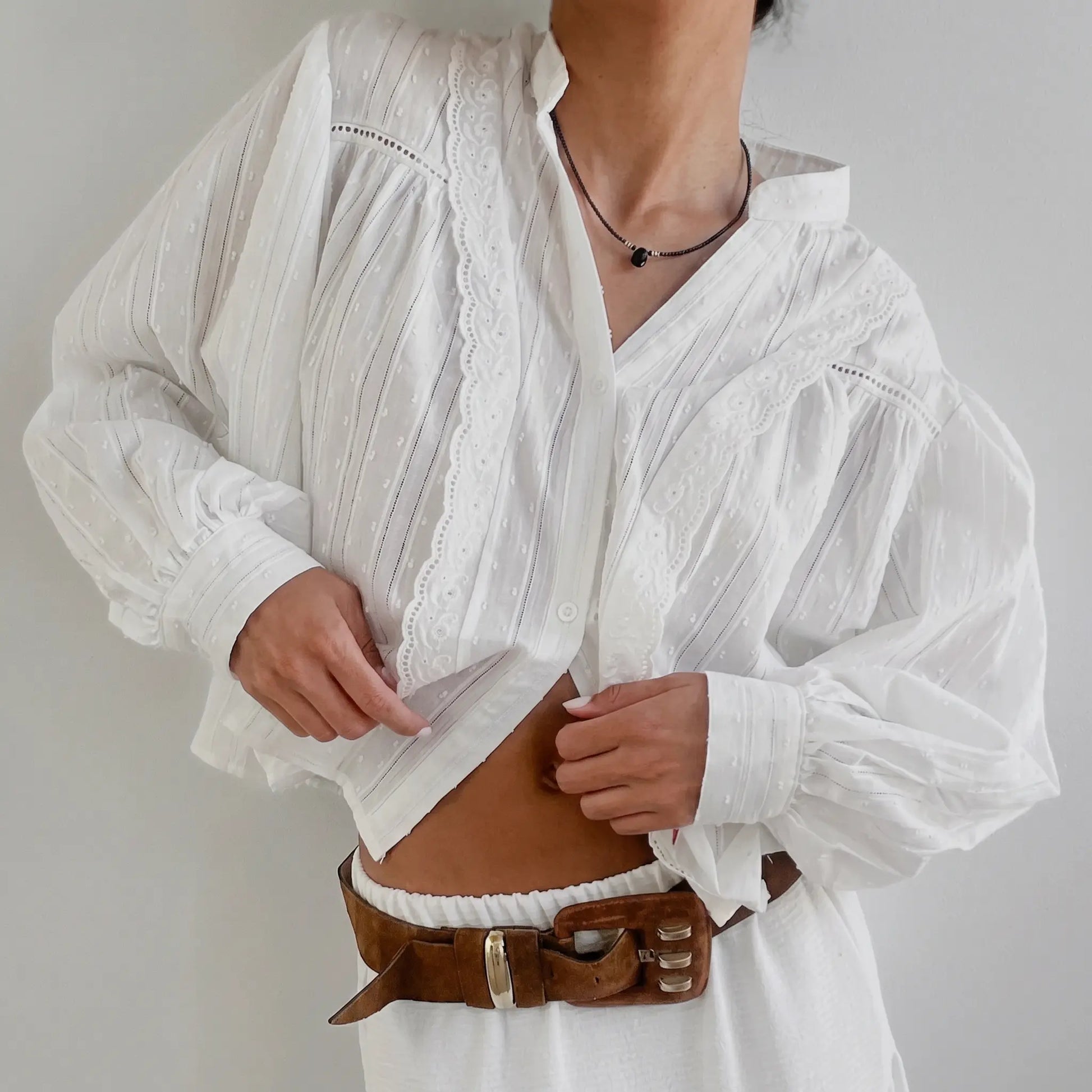 Zolya - White Jacquard Cotton Shirt