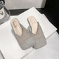 Zoria women's grey breathable mesh mules with a square toe and flat sole, presented in a studio shot.
