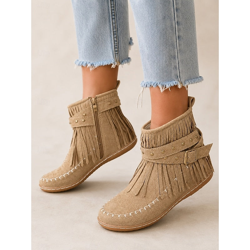 Fringe Moccasin Ankle Boots