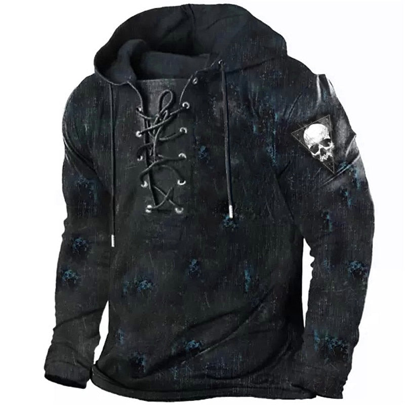 Lace-Up Skull Graphic Hoodie