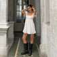 Zylpha - Elegant White Puff Sleeve Midi Dress