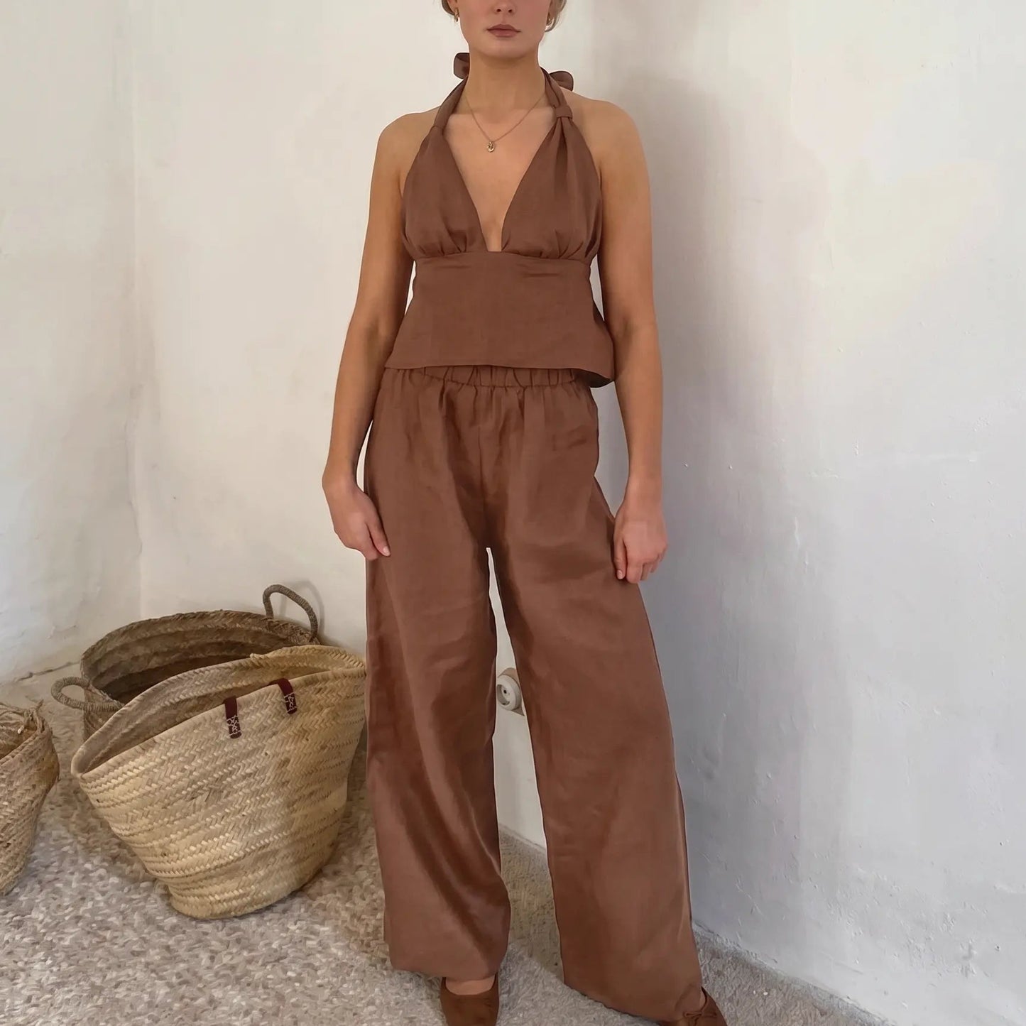 Zyneth - Linen Halter Two-Piece Set