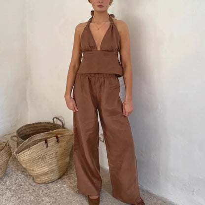 Zyneth - Linen Halter Two-Piece Set