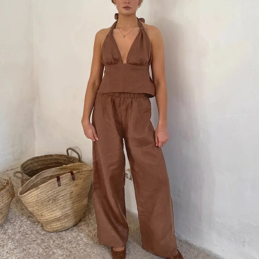 Zyneth - Linen Halter Two-Piece Set