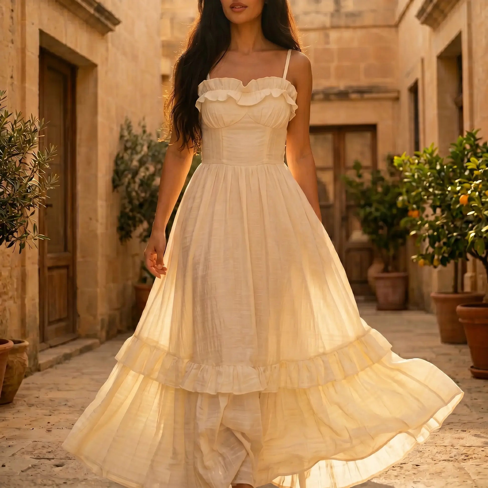 Zyrak - Romantic Textured Ruffle Maxi Dress